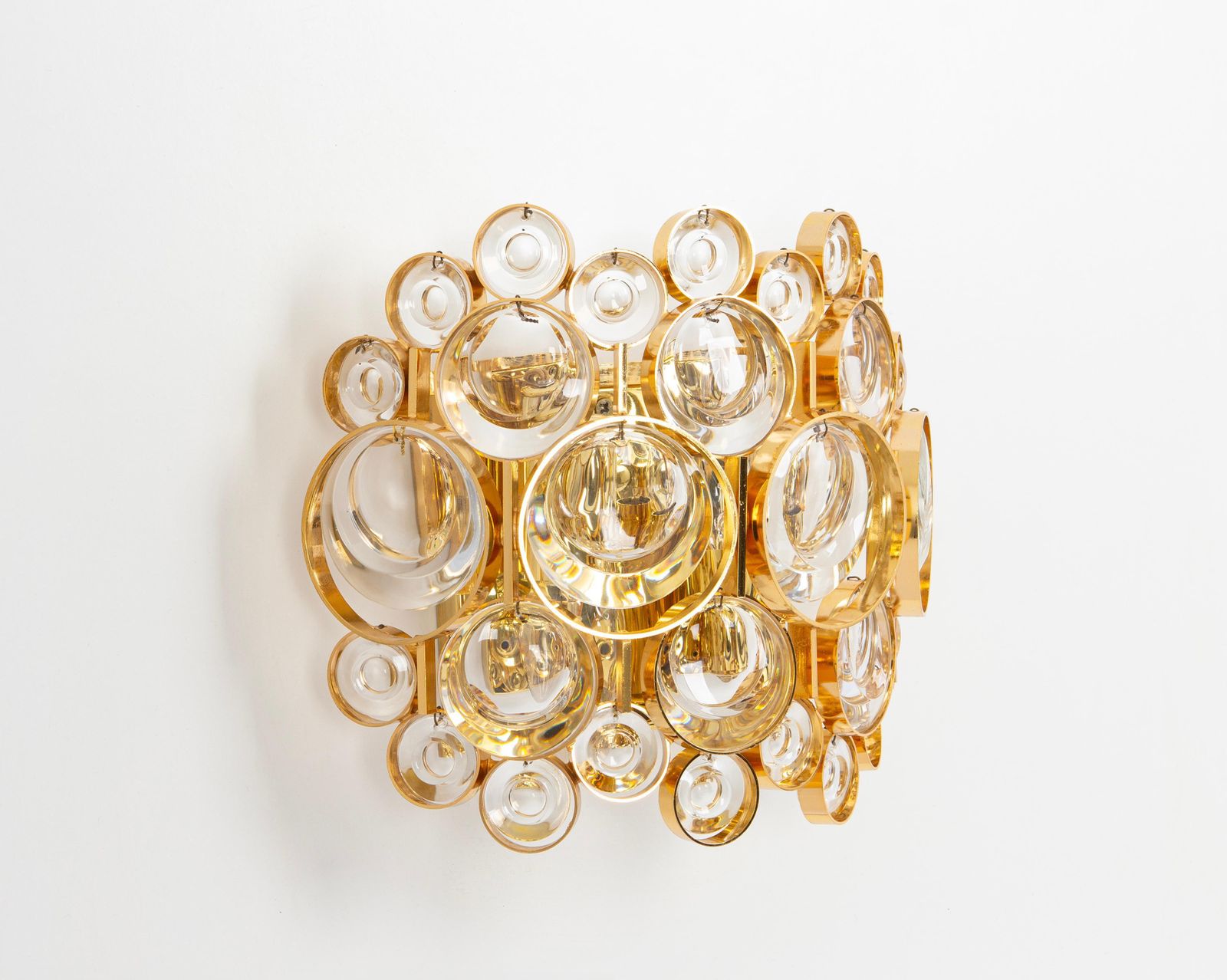 Pair Of Golden Gilded Brass And Crystal Sconce By Palwa, Germany, Circa 1960s photo vintage