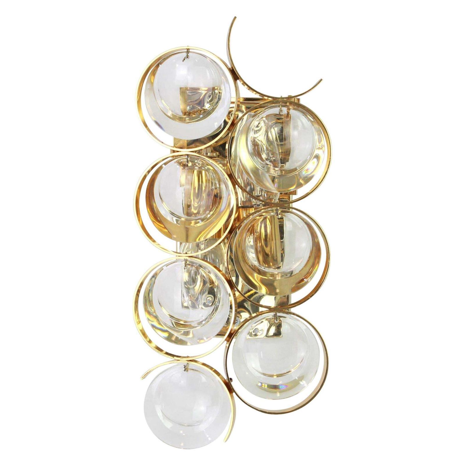 1 Of 2 Golden Gilded Brass And Crystal Sconce By Palwa, Germany, 1960s