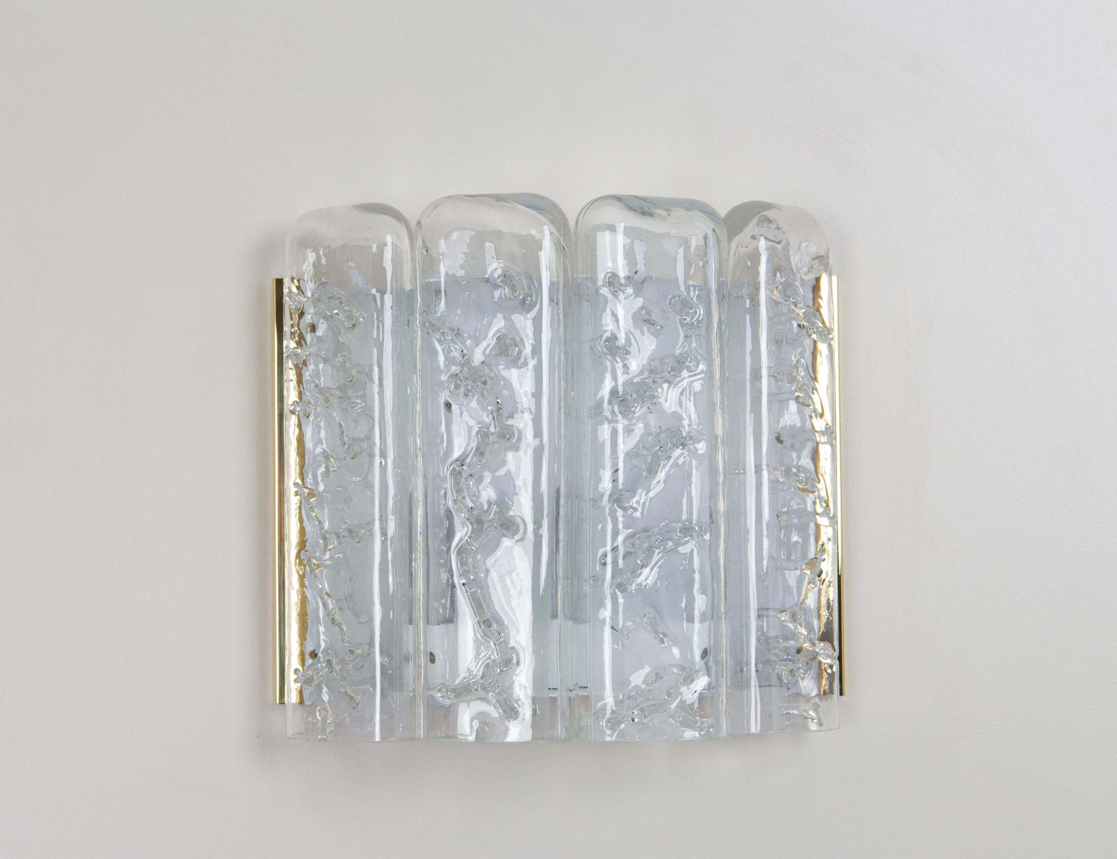 Pair Of Brass And Ice Glass Wall Sconces By Doria, Germany, 1960s photo furniture