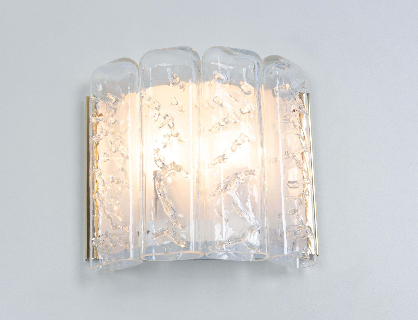Pair Of Brass And Ice Glass Wall Sconces By Doria, Germany, 1960s photo vintage