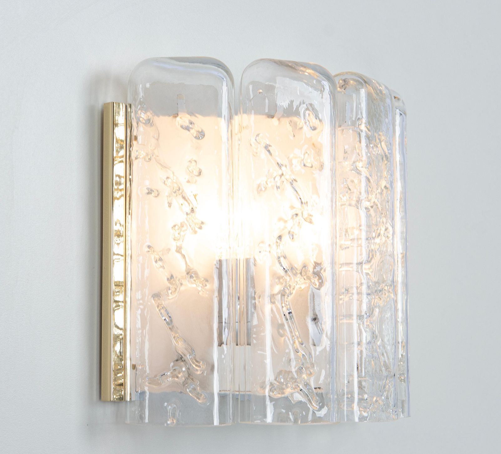 photo furniture Pair Of Brass And Ice Glass Wall Sconces By Doria, Germany, 1960s