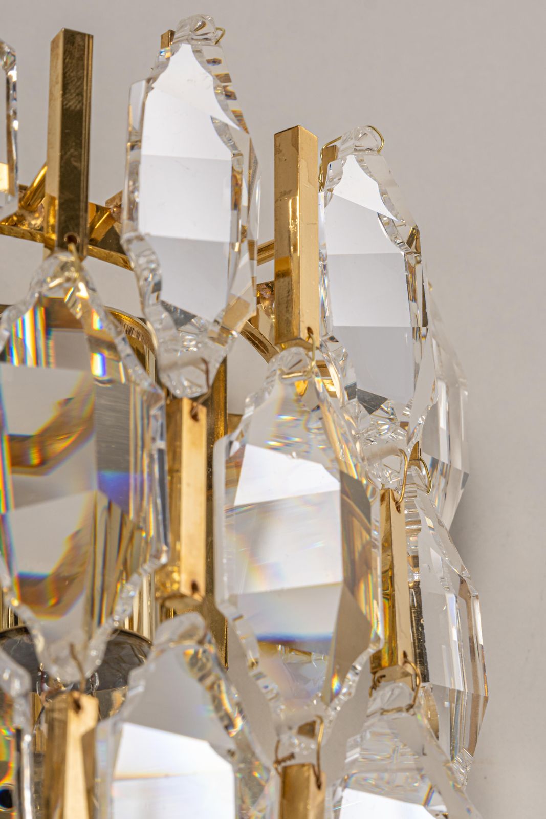 Pair Of Golden Gilded Brass And Crystal Sconces By Palwa, Germany, 1970s photo vinterior