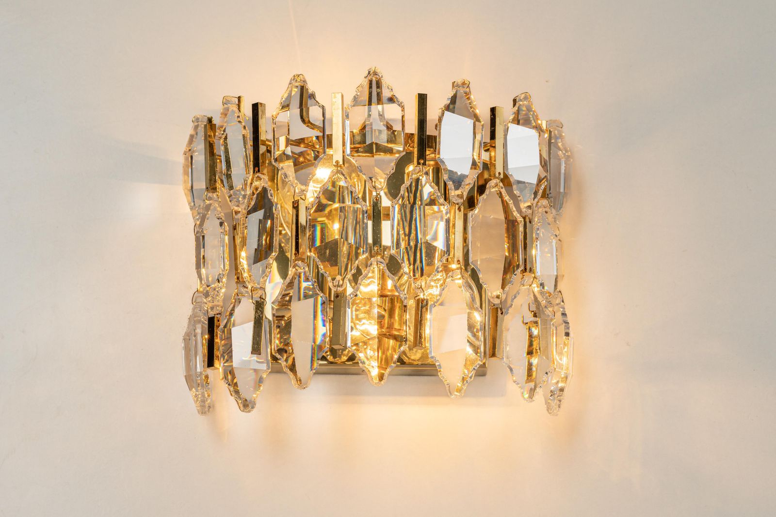 photo furniture Pair Of Golden Gilded Brass And Crystal Sconces By Palwa, Germany, 1970s
