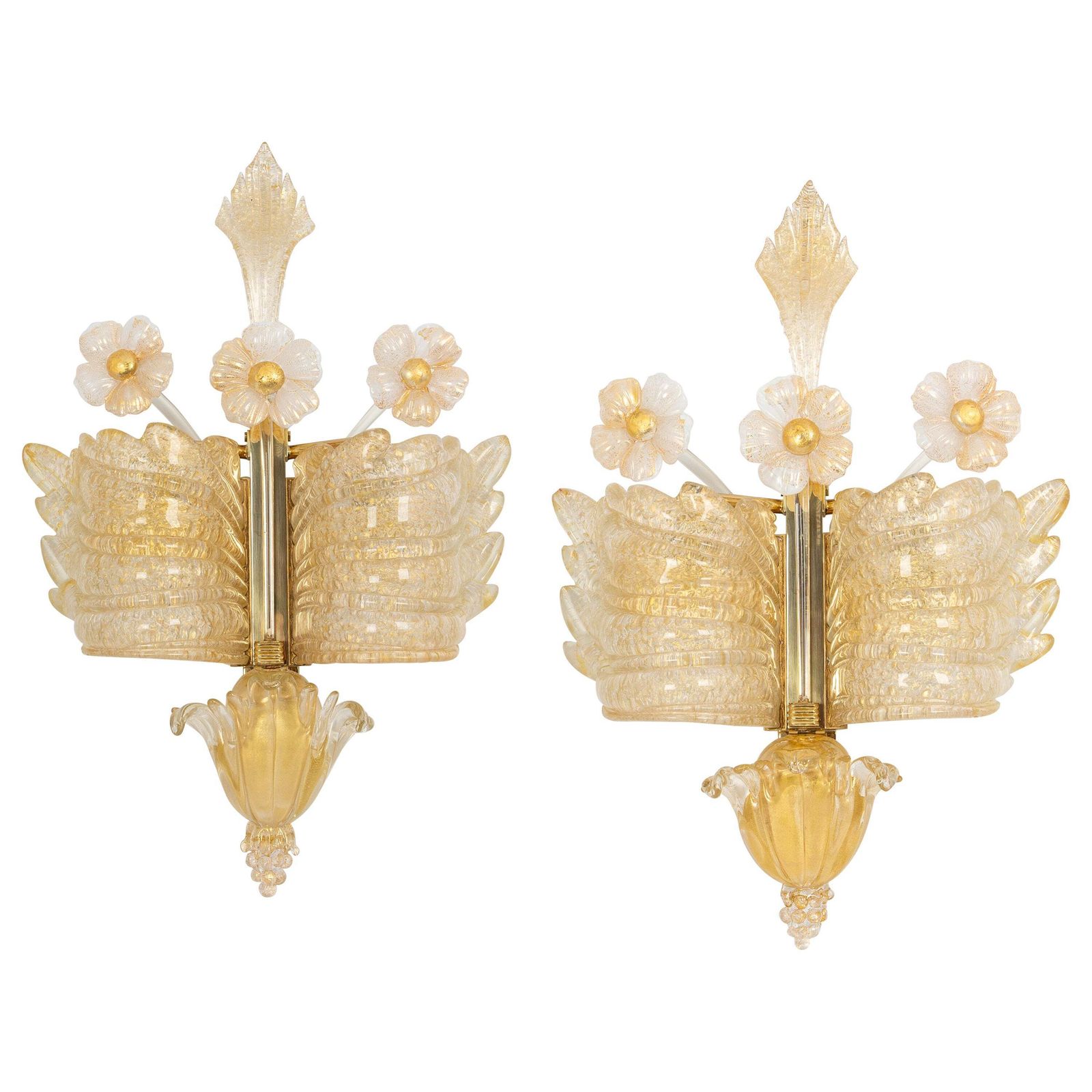 Pair Of Large Murano Glass Wall Sconces By Barovier & Toso, Italy, 1970s
