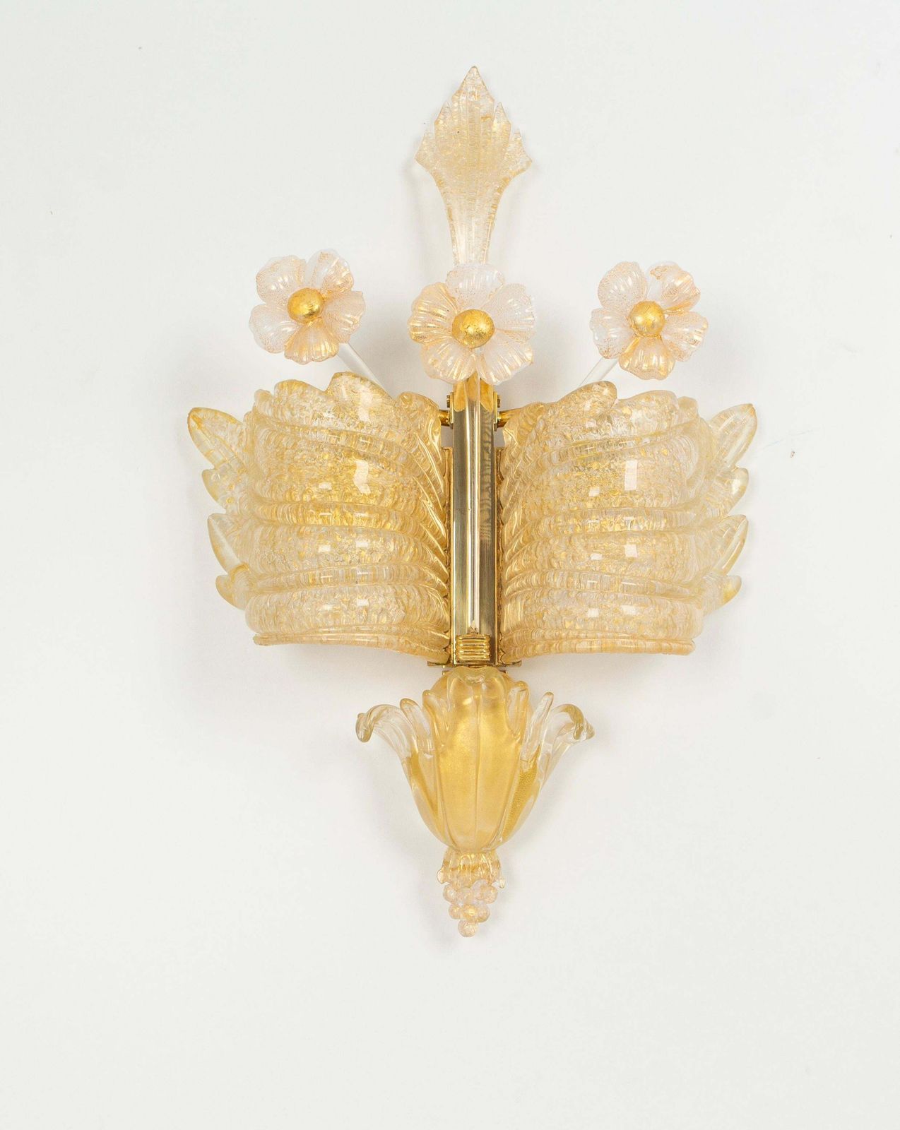 Pair Of Large Murano Glass Wall Sconces By Barovier & Toso, Italy, 1970s photo for sale