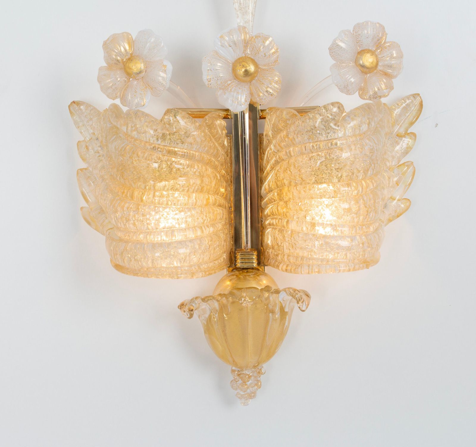 photo buy Pair Of Large Murano Glass Wall Sconces By Barovier & Toso, Italy, 1970s
