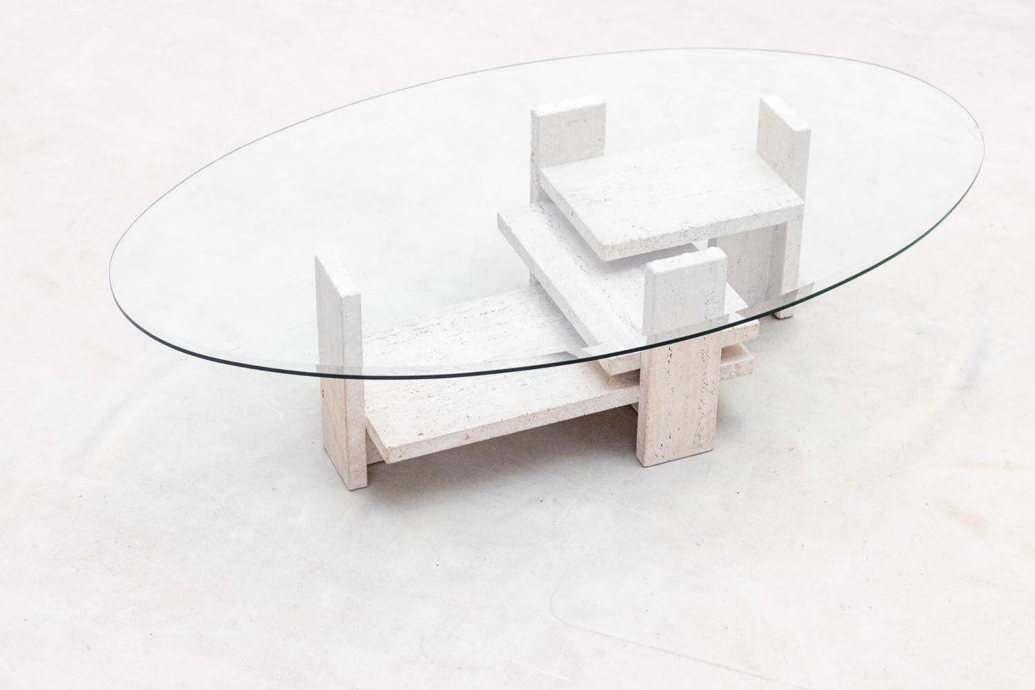 Travertine Coffee Table By Ballez Willy, 1970s photo Furniture