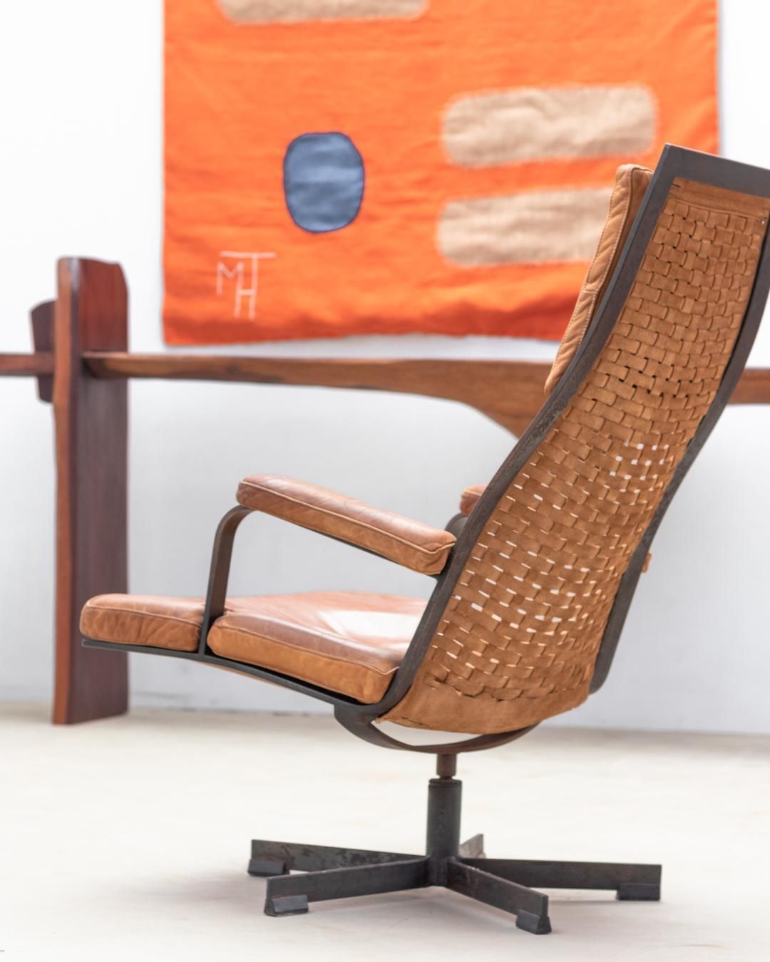 Bronze And Leather Swivel Armchair From 1970s’ photo for sale