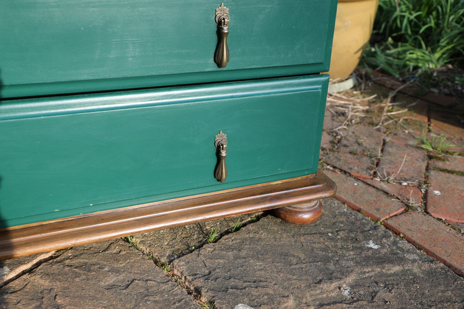 Solid Pine Chest Of Drawers | 6 Draws | Vintage Media Unit | Farmhouse Chest Of Drawers | Brass Style Handles | Forest Green | photo for sale