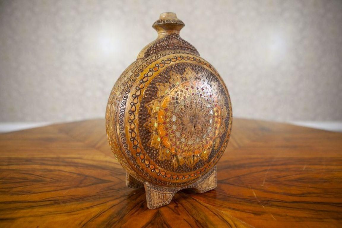 20th Century Ornately Decorated Wooden Water Bottle photo furniture