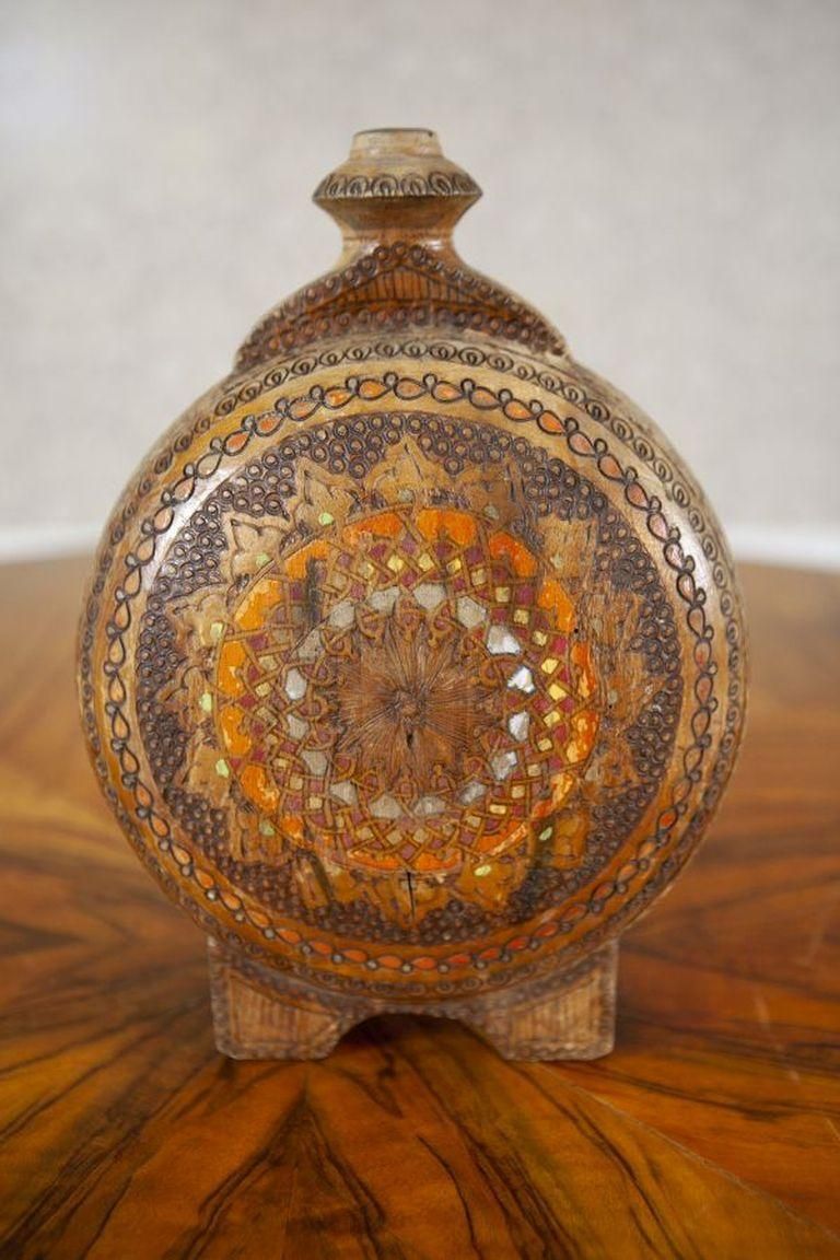 20th Century Ornately Decorated Wooden Water Bottle photo for sale