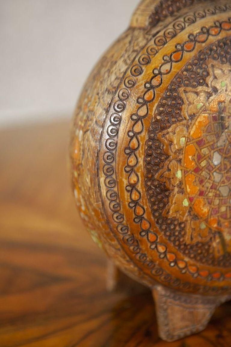 20th Century Ornately Decorated Wooden Water Bottle photo buy