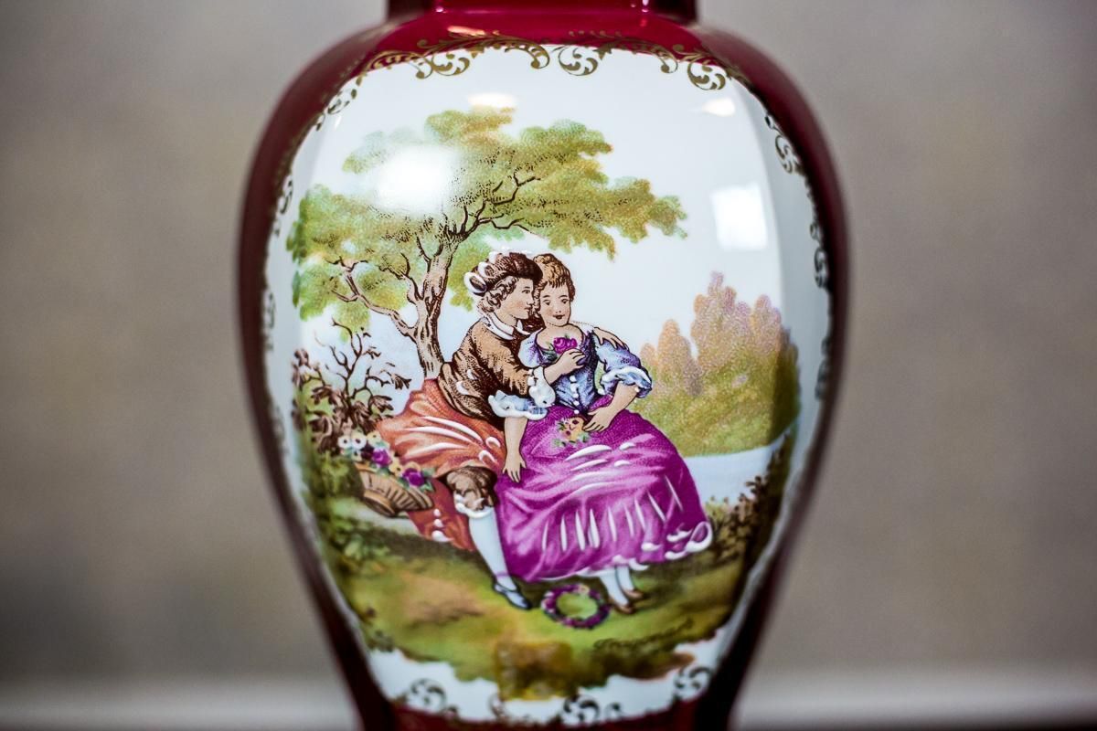 20th Century Grand Vase Depicting A Genre Scene/ Limoges Porcelain photo vinterior
