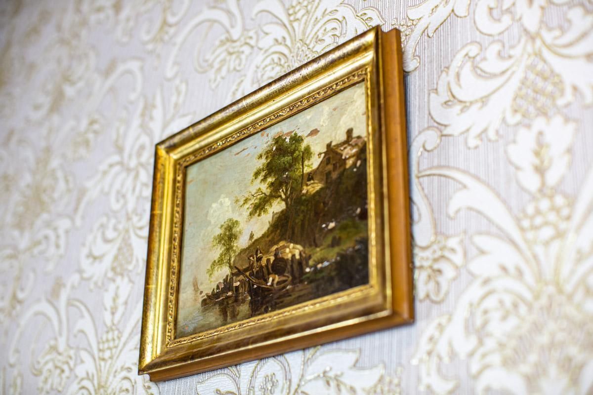 19th Century Framed Oil Painting On Hardboard Depicting Genre Scene photo 258.0