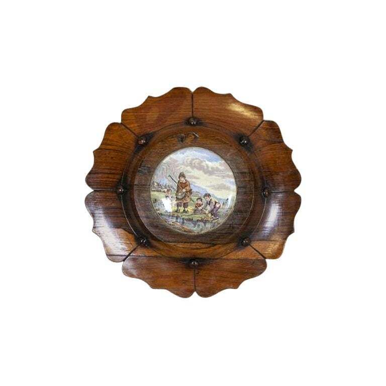 20th Century Wooden Wall Decoration With Porcelain Painting
