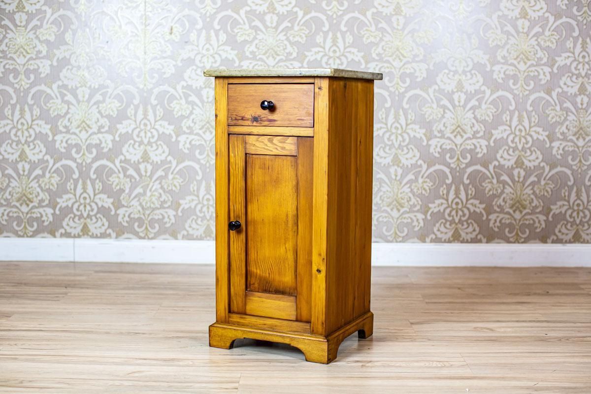 Art Nouveau Pine Nightstand From The Early 20th Century With Stone Top photo furniture