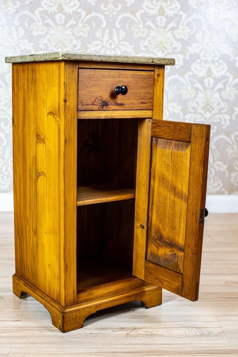 photo vinterior Art Nouveau Pine Nightstand From The Early 20th Century With Stone Top