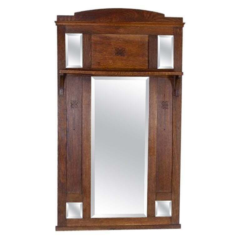 Art Nouveau Wall Mirror In Oak Frame, Early 20th Century
