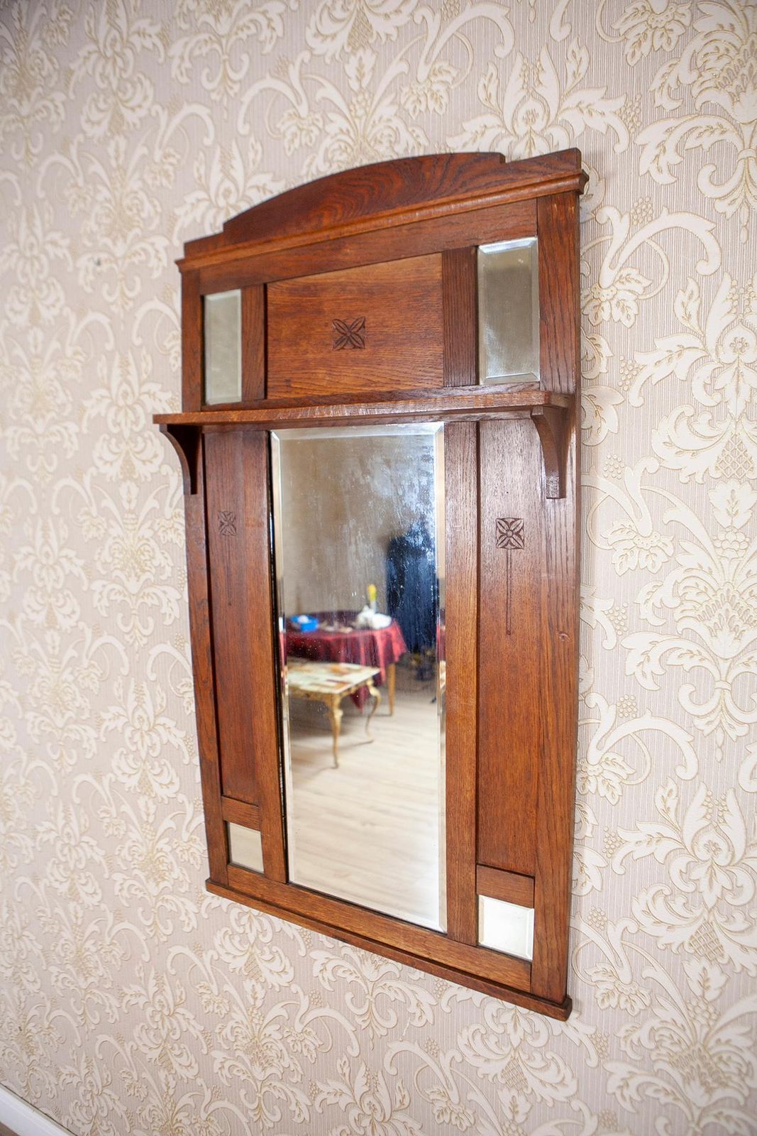 Art Nouveau Wall Mirror In Oak Frame, Early 20th Century photo for sale