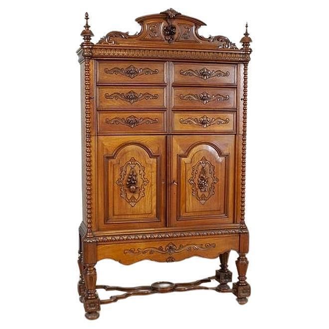 Renaissance Revival Walnut Cabinet Circa 1900 In Light Brown