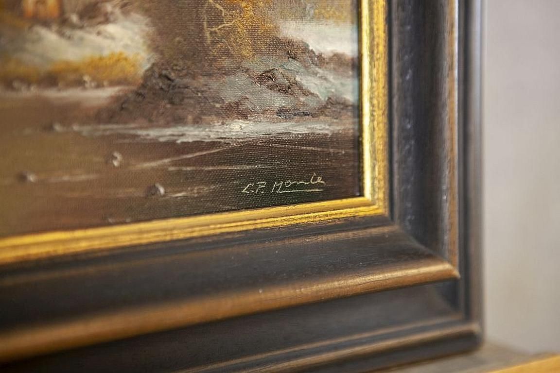 Art Oil Painting From The Early 20th Century, Winter Rural Landscape photo