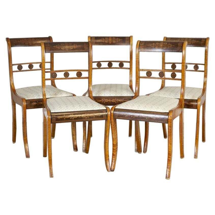 Set Of 19th Century English Chairs In Sheraton Style With Inlays