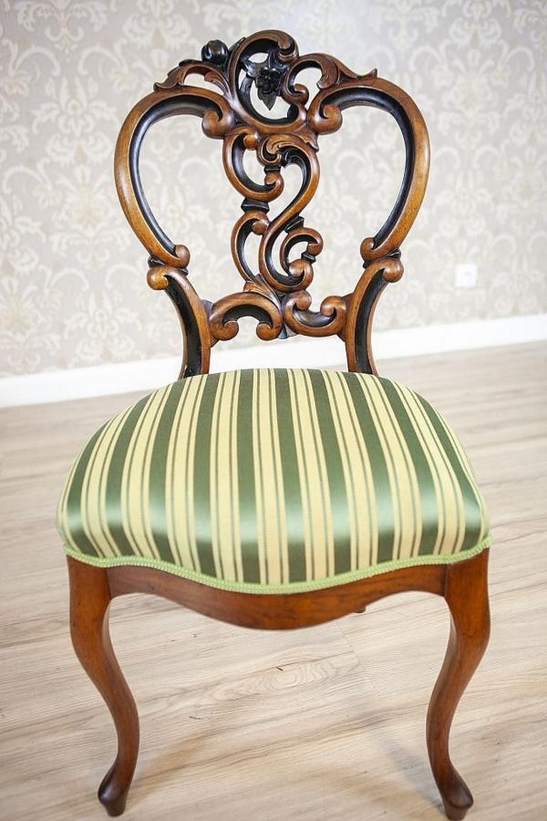 Set Of Five Walnut Chairs From The Late 19th Century In Light Green Upholstery photo 2493.0