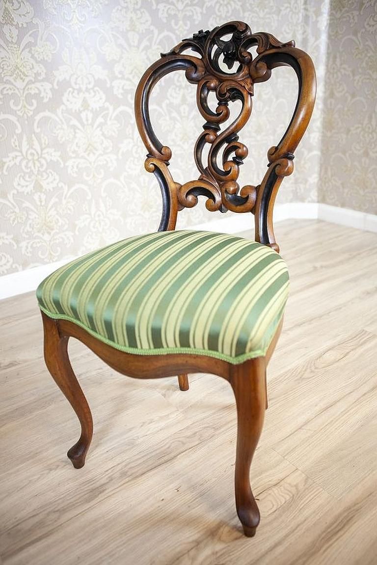 Set Of Five Walnut Chairs From The Late 19th Century In Light Green Upholstery photo vinterior