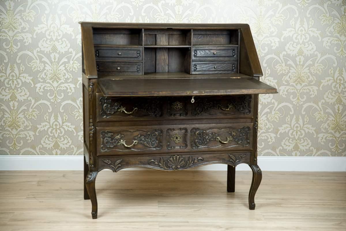 Rococo Revival Oak Writing Desk In Brown, Early 20th Century photo Furniture