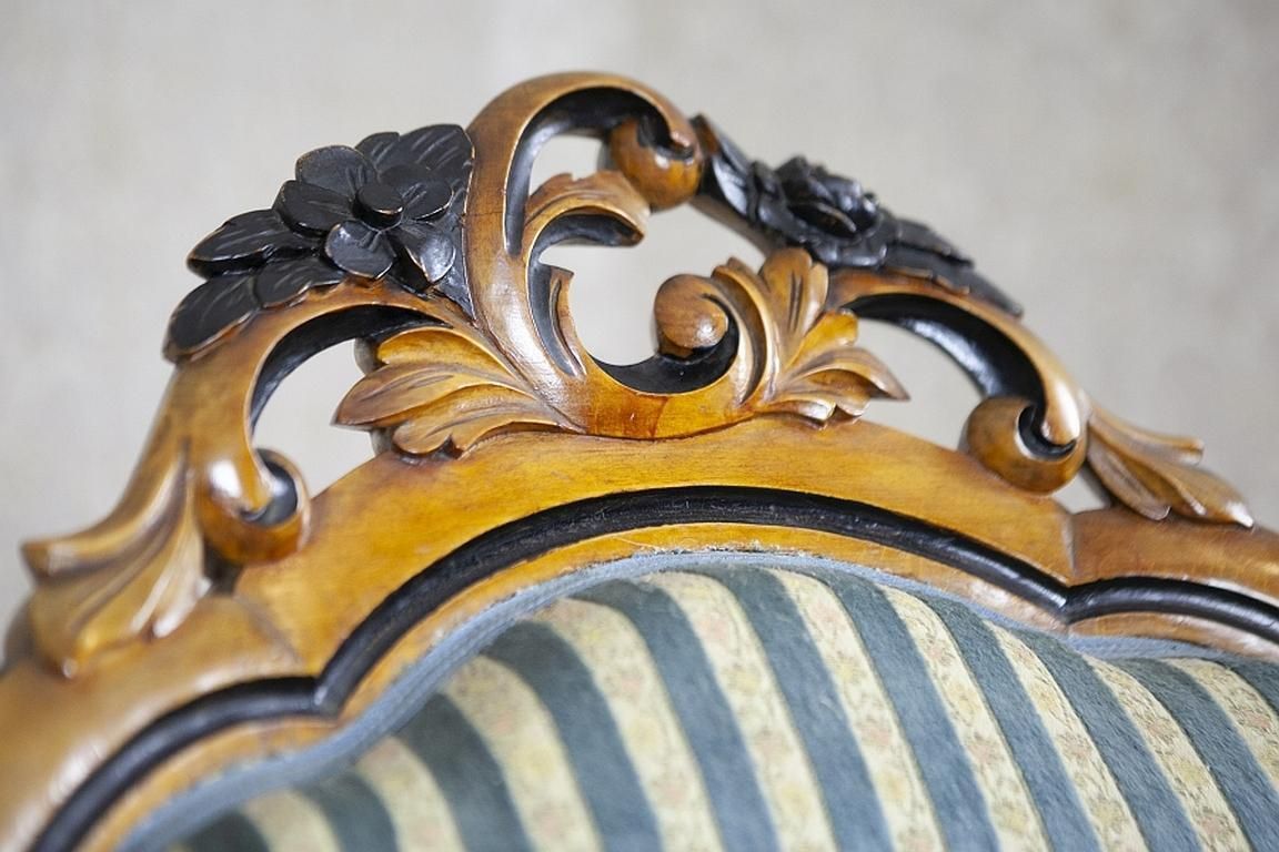 Comfortable Walnut Armchair From The Late 19th Century In Light Blue Upholstery photo vintage