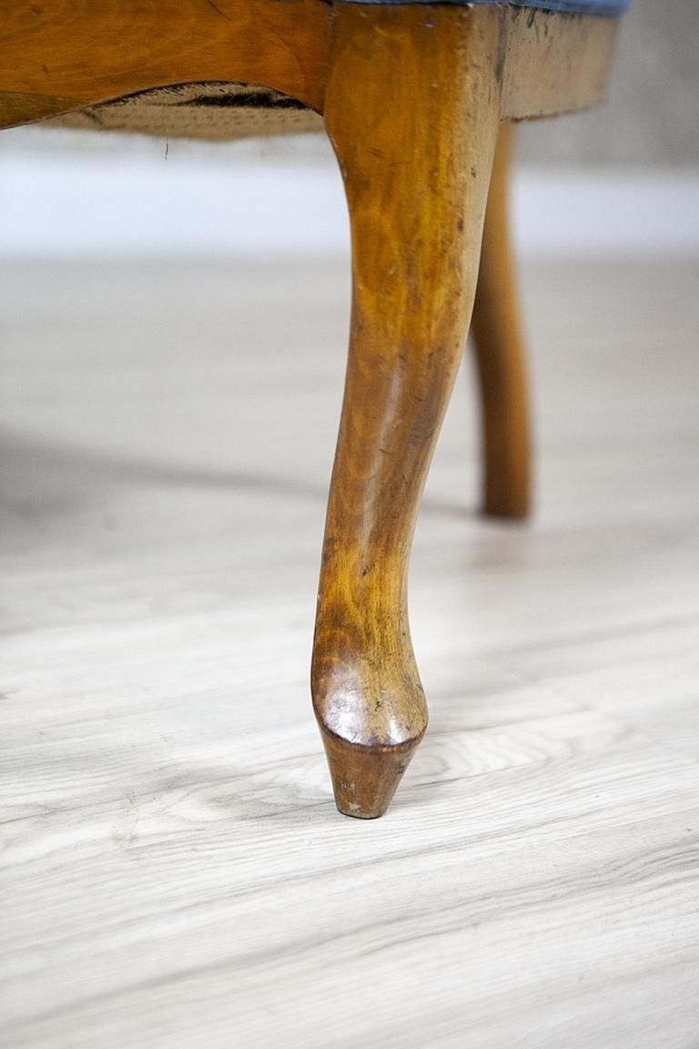 photo for sale Comfortable Walnut Armchair From The Late 19th Century In Light Blue Upholstery