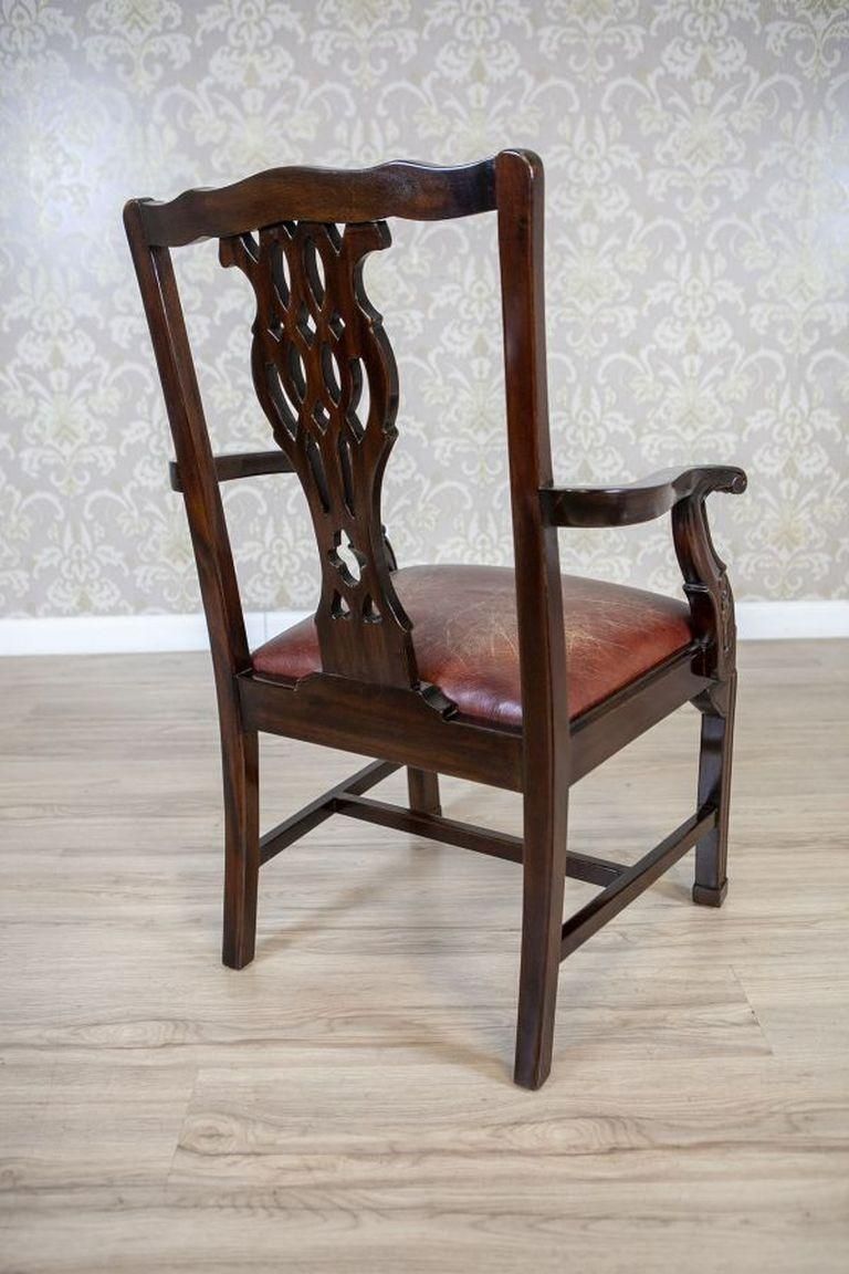 English Late 19th Century Four Walnut Chairs With Leather Upholstery photo vinterior