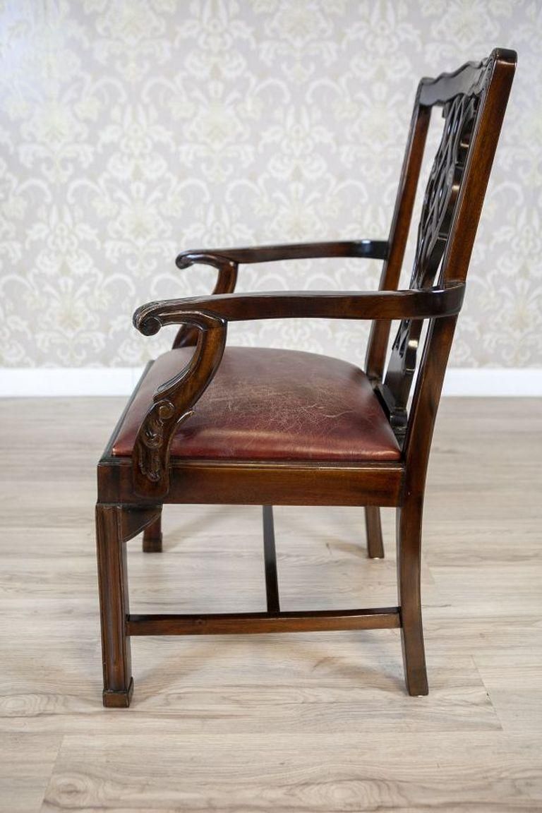 English Late 19th Century Four Walnut Chairs With Leather Upholstery photo vintage