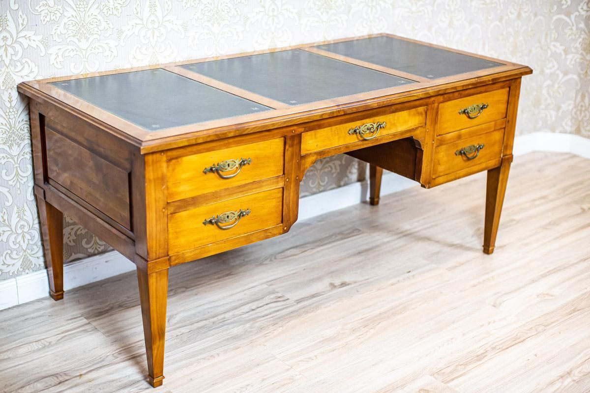 photo vintage 20th Century Grand Ash Prewar Desk With Brass Fillings