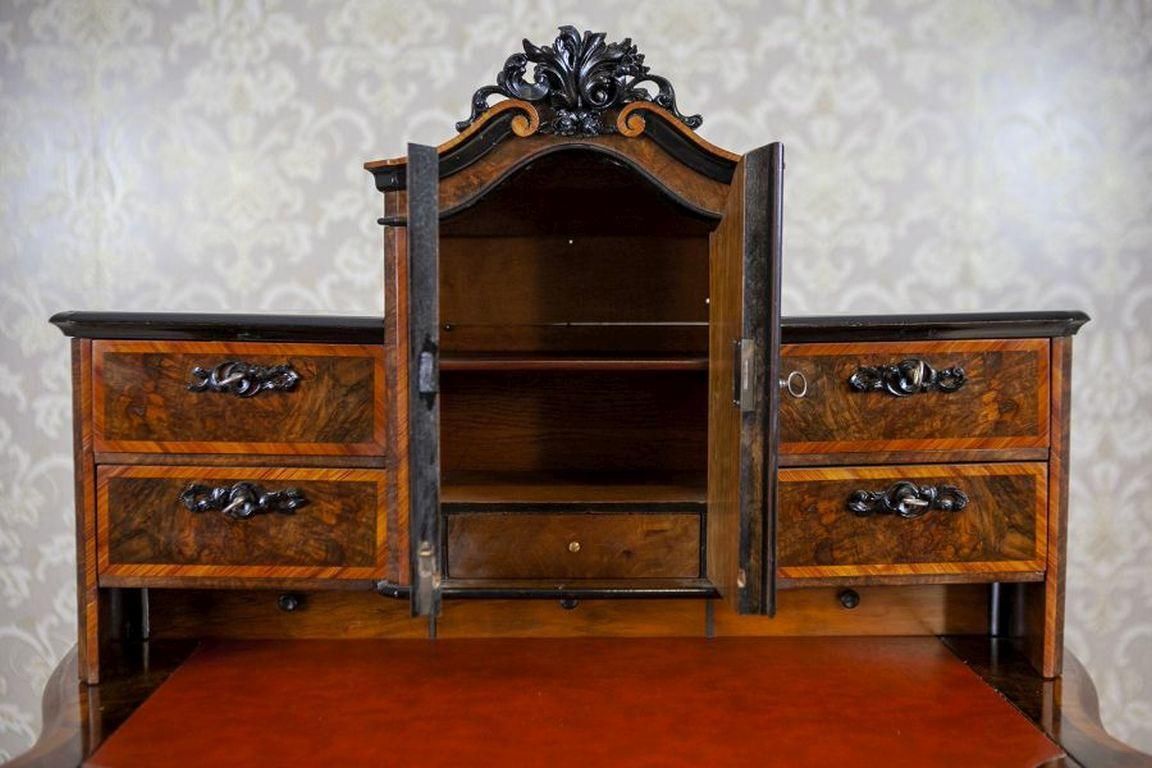 19th Century Louis Philippe Walnut Wood & Veneer Secretary Desk After Renovation photo vintage