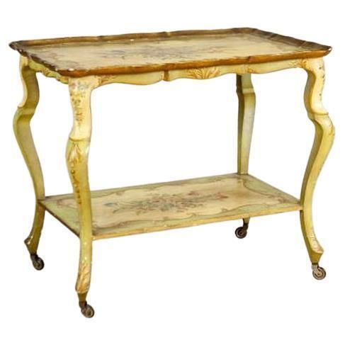 Rococo Mahogany Tea Table From The Late 19th Century With Floral Paintings