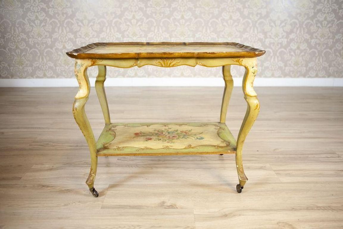Rococo Mahogany Tea Table From The Late 19th Century With Floral Paintings photo for sale
