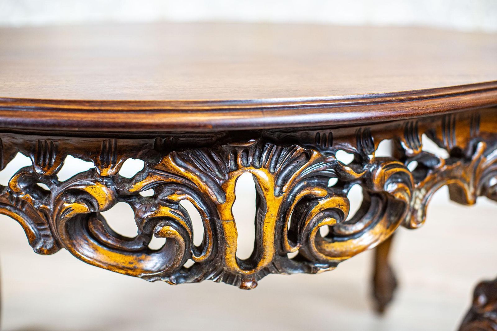 1204.0 Decorative Brown Coffee Table From The Mid 20th Century With Carved Apron photo