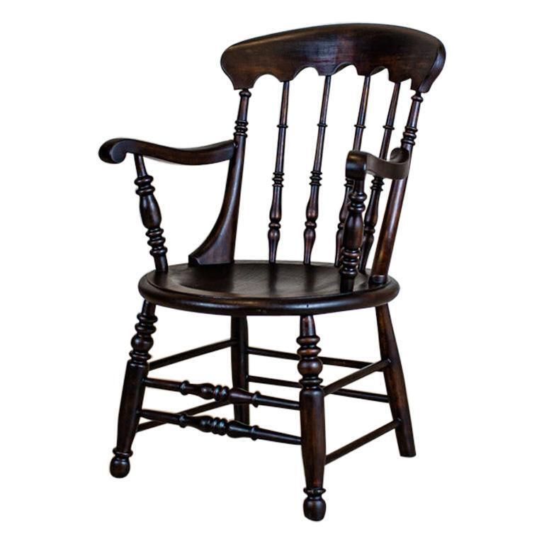 19th Century English Beech Wood Armchair In Dark Brown photo furniture