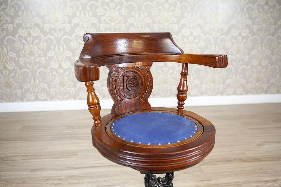 Captain Armchair Early 20th Century Wooden Desk Chair With Soft Seat photo vintage