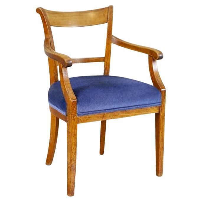 Elm Armchair In Blue Upholster, Early 20th Century