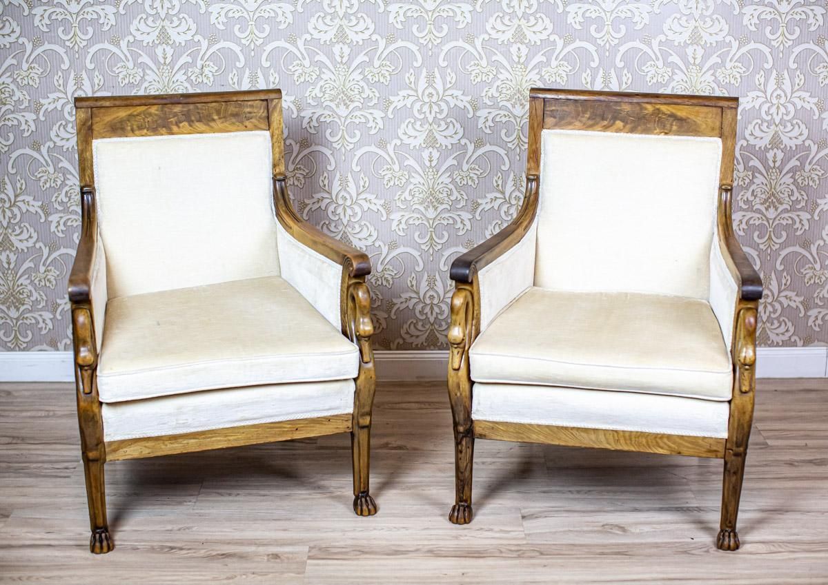 Two Mahogany Armchairs From The Early 20th Century In Light Upholstery photo furniture