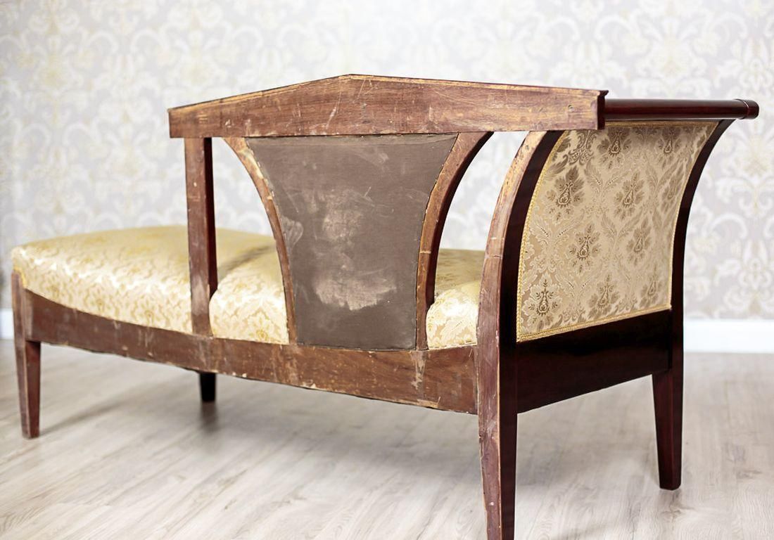 photo for sale 19th Century Chaise Longue, Neo Empire Style With Yellow Fabric, Brass Details