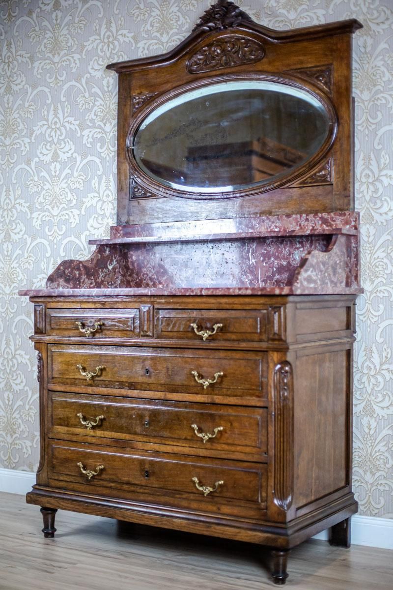 Walnut Vanity Dresser From The Interwar Period With Marble Top photo for sale