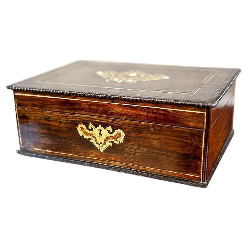 Richly Inlaid Portable Dressing Table From The 19th Century