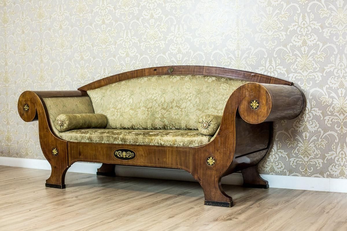 Antique Large  Biedermeier Sofa In Green With Brass Details, Circa 1860 photo furniture