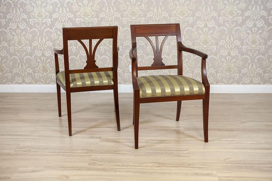 Two Armchairs Circa The 1980s/1990s Of Classicizing Forms In Striped Upholstery photo for sale