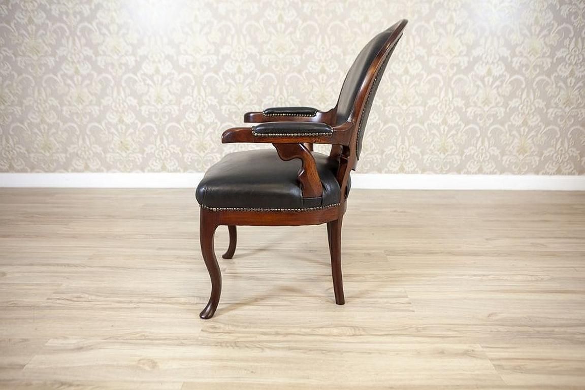 Walnut Armchair From The Late 19th Century In Black Leather photo 1633.0