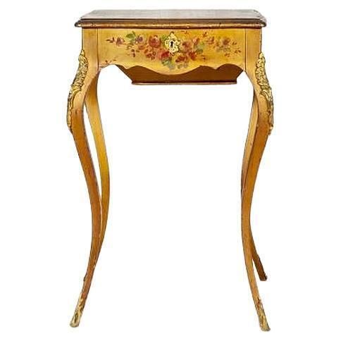 Mahogany Sewing Table With Brass Details From The Late 19th Century