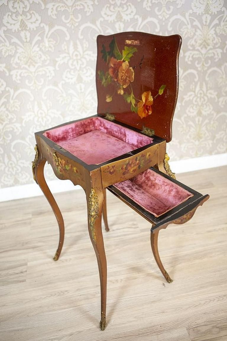 Mahogany Sewing Table With Brass Details From The Late 19th Century photo vinterior